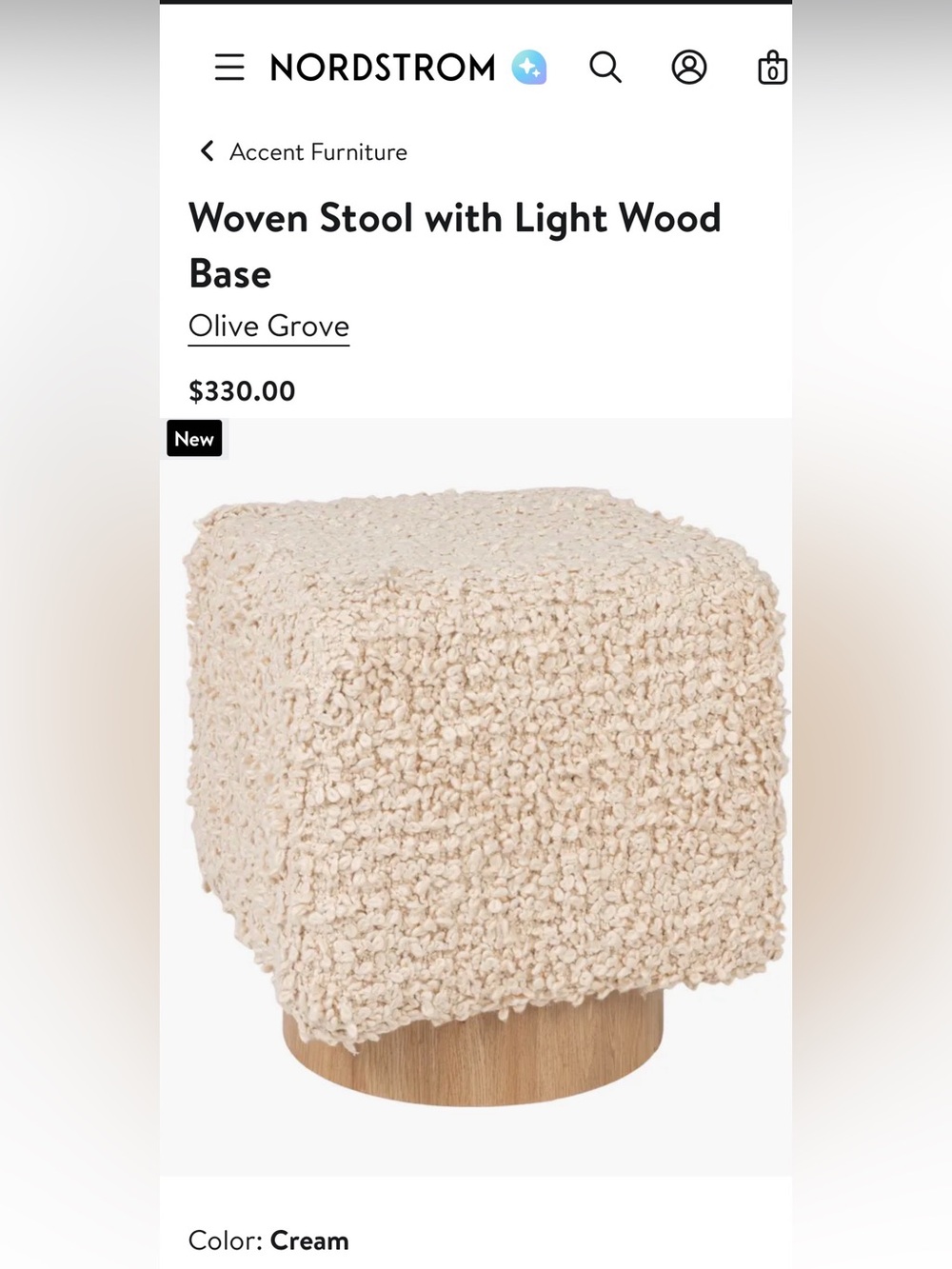 Olive Grove - Woven Stool with Light Wood Base